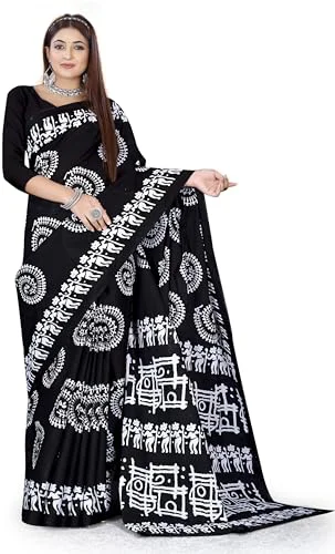 Women's - Regular Sari !! Hand Batik - Printed Pure Cotton Sari Black Saree With Blouse Piece - image 2