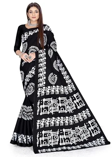 Women's - Regular Sari !! Hand Batik - Printed Pure Cotton Sari Black Saree With Blouse Piece - image 1